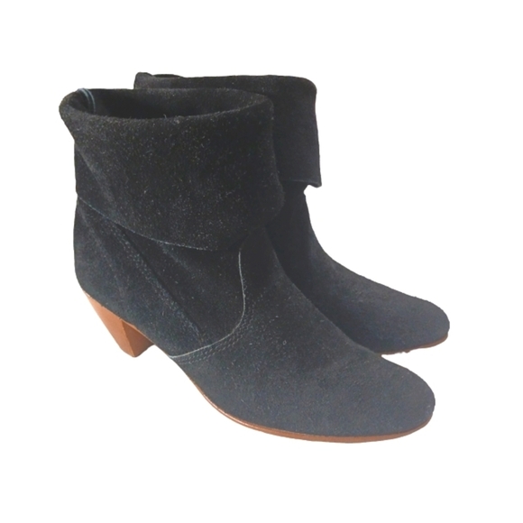 Convertable Black Suede Fold Down Ankle Boots Booties - Picture 9 of 13